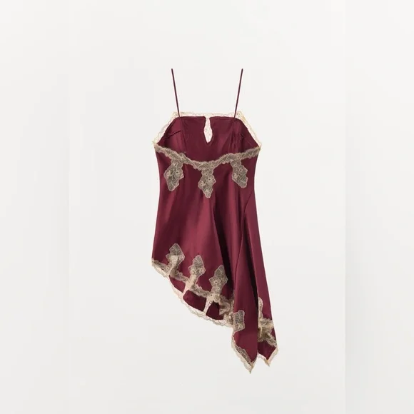 ZARA ~ Satin Lace asymmetric Slip Dress - Picture 4 of 13